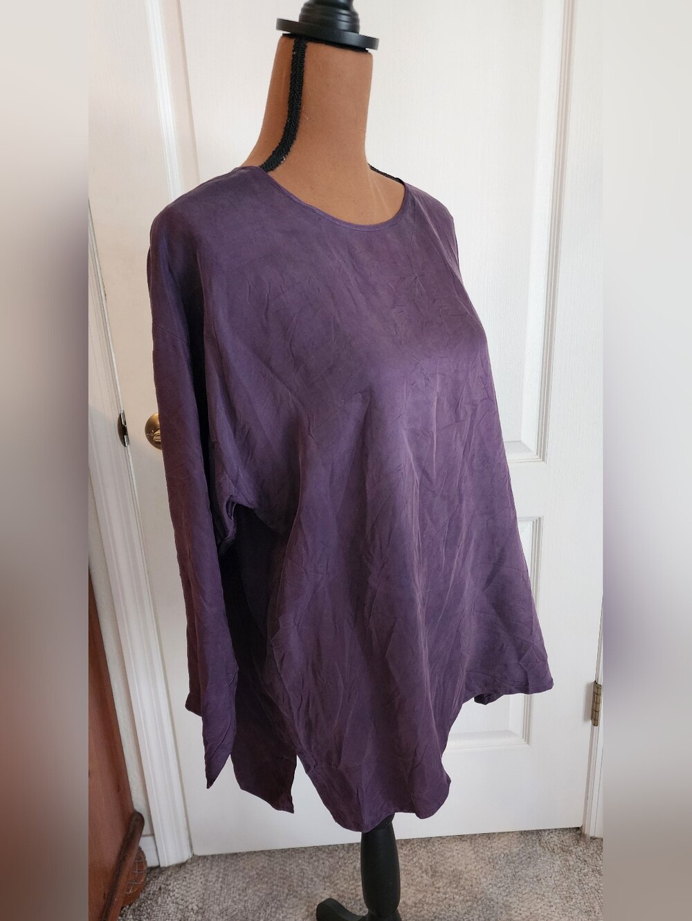 Lagenlook Arsty 100% Silk Tunic Top - Deep Plum Purple